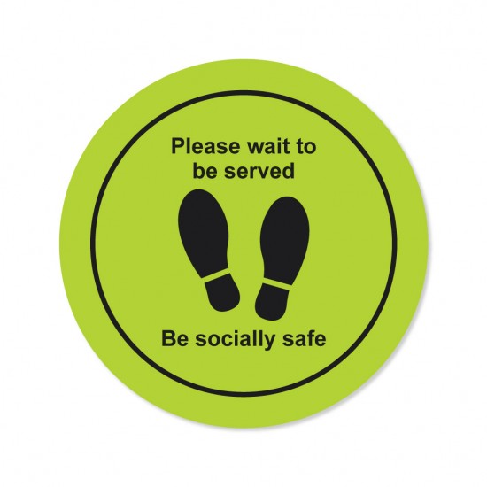 Covid-19 Floor Sticker Please wait to be served 26cm Round Apple Green 3pcs